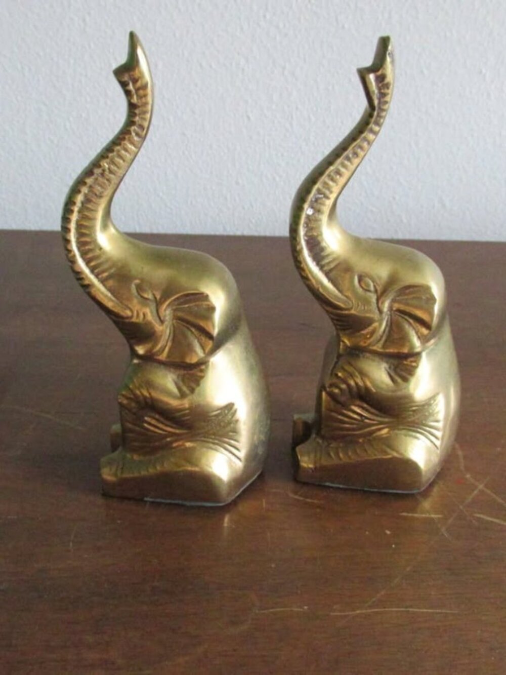 Vintage Brass Elephants Bookends Pair